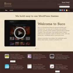 Captura de pantalla del tema de WordPress Themify Suco con la página de bienvenida y un reproductor de video destacado