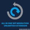 Icono de migración con flechas circulares y texto All in One WP Migration Unlimited Extension