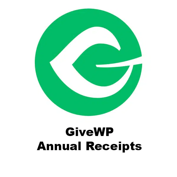 Logotipo verde en forma de círculo con texto GiveWP Annual Receipts debajo