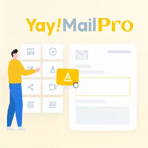 Ilustración de la interfaz de edición de correos con el texto Yay!Mail Pro, representando YayMail Pro WooCommerce Email Customizer
